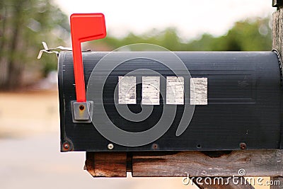 Side view of a mailbox with flag raised