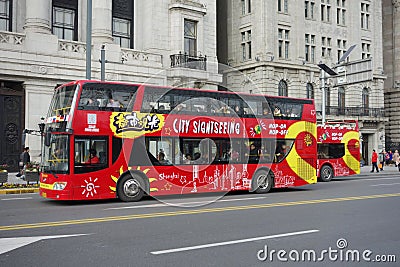 Sightseeing bus in the bund Shanghai