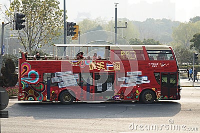 Sightseeing bus in the bund Shanghai