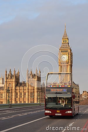 Sightseeing bus passing House of Parliament London