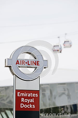 Sign of Emirate Air Line, London Thames Cable Car