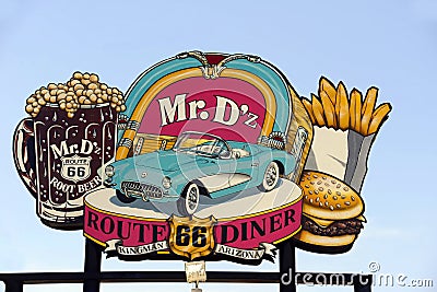 Sign for the Famous Mr. D z Route 66 Diner in Kingman Arizona
