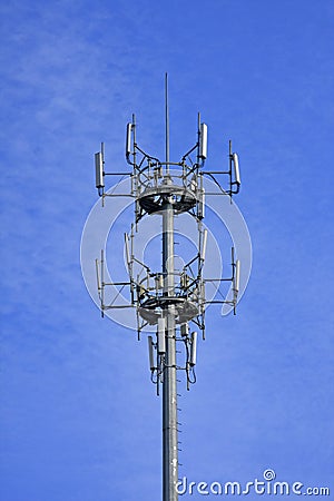 Signal tower of mobile phone on blue sky