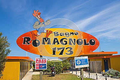 Signboard Resort Hotel on the coast in Cervia, Italy