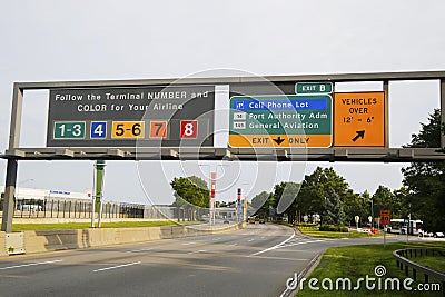 Signs at the entrance to John F. Kennedy International Airport in New York
