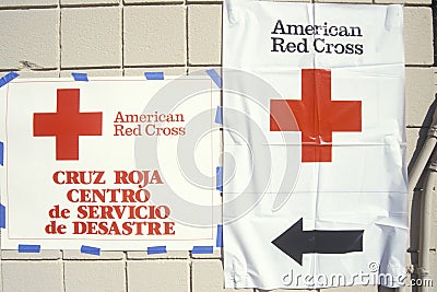 Signs pointing to the American Red Cross