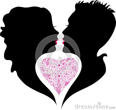 Silhouette of boy and girl in love