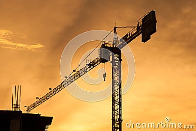 Silhouette of building construction on evening
