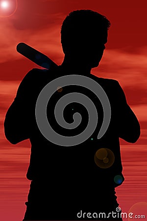 Silhouette With Clipping Path of Man With Baseball Bat
