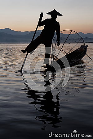 Silhouette of a fisherman on Inle Lake