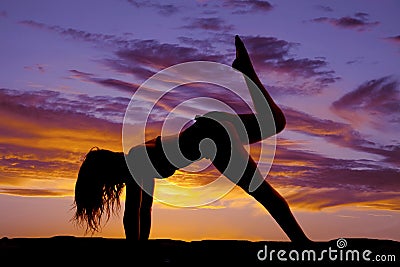 Silhouette woman hands one leg down