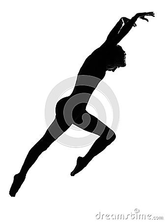 Silhouette woman modern dancer dancing jumping exercising worko