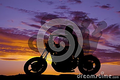 Silhouette woman motorcycle ride side