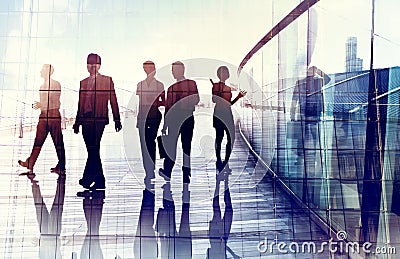 Silhouettes of Business People Walking in the Office