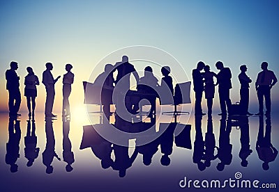 Silhouettes of Diverse Business People with Different Activities