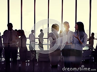 Silhouettes Of Multi-Ethnic Group Of Business People