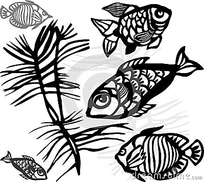 Silhouettes of sea fishes