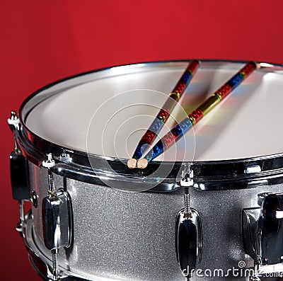 Silver Sparkle Snare Drum on Red