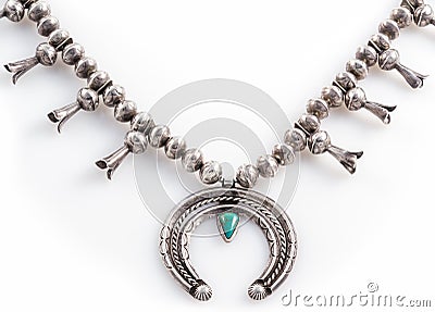 Silver and Turquoise Squash Blossom Necklace