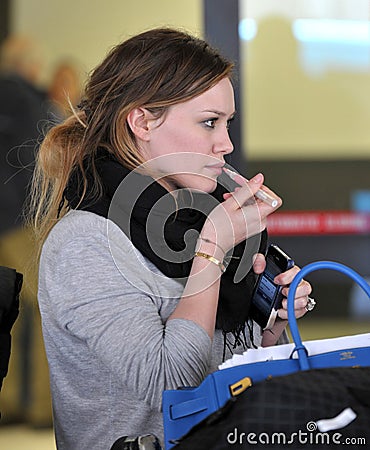 Singer actress Hillary Duff is seen at LAX airport