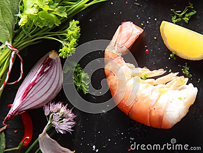 Single Shrimp Meat on Black Table