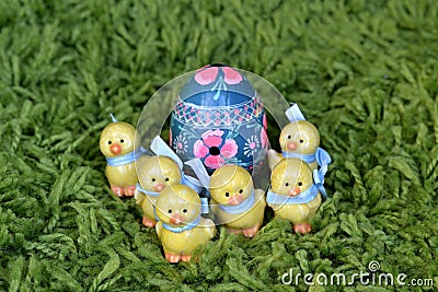 Six ceramic Easter chickens