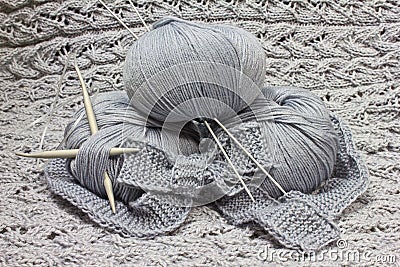 Skeins with knitting needles