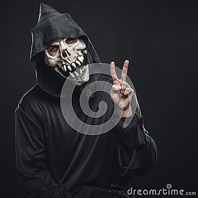Skeleton showing two fingers