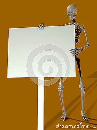 Skelton holding a blank sign