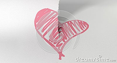 Sketched Pink Heart Torn In Two