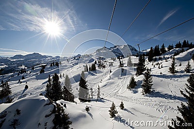Ski lift in mountains