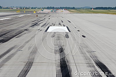 Skid marks on runway