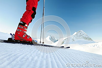 Skier on an untouched ski track