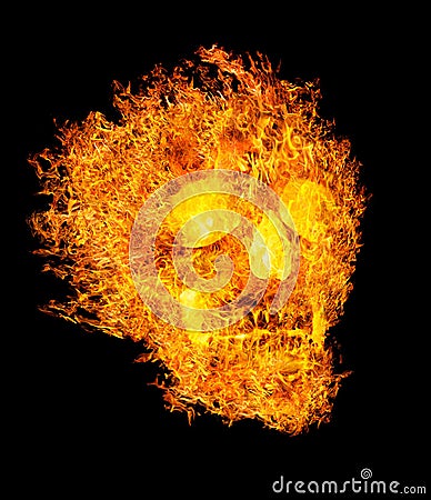 Skull in flame on black background