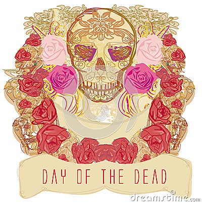 Day Of The Dead Festival Skull Vector Illustrati