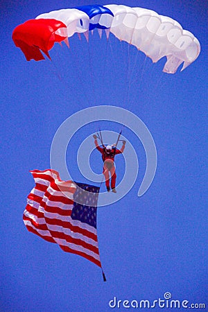 Sky Diver with American Flag.