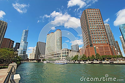 Skyline of Chicago, Illinois along the Chicago River