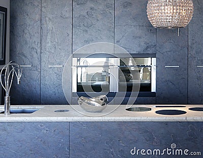 Slate stone kitchen forniture marble bench integrated vitroceramic 