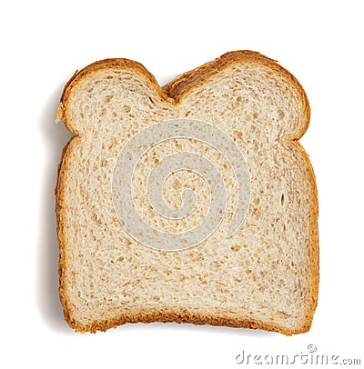 Slice of wheat bread on a white background