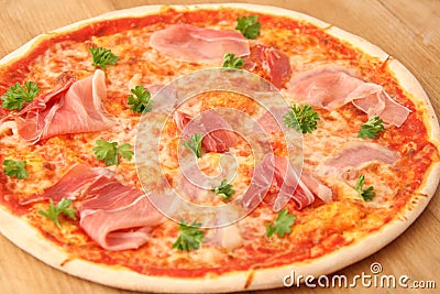 Sliced Pepperoni, Ham and Mushrooms Pizza