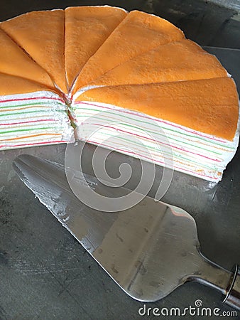 Sliced Rainbow Crepe Cake