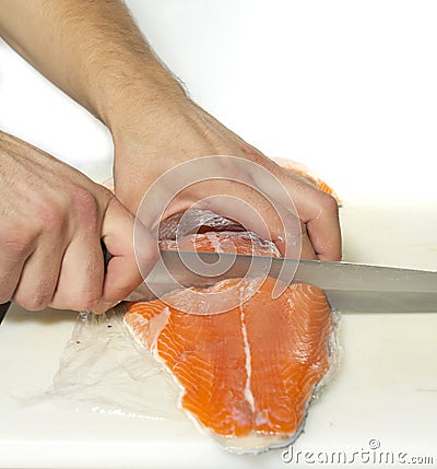 Sliced salmon processing