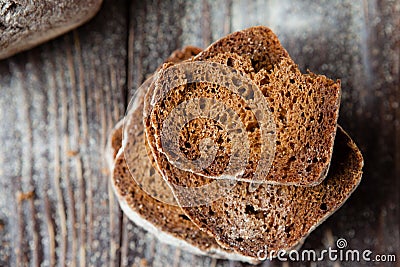 Slices of whole grain bread on the boards