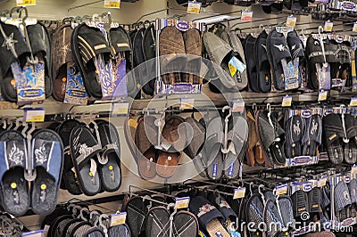 Slippers on store shelves