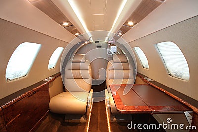 Small business jet cabin rear left table