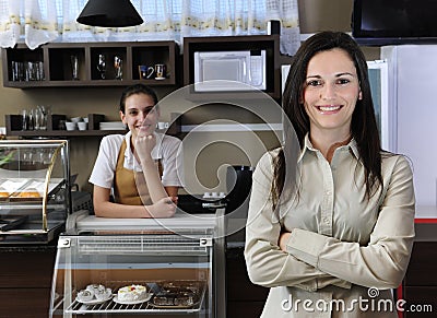 Small business team, owner of a cafe or waitress