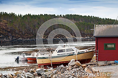 Small motor boats on the coast in Norway