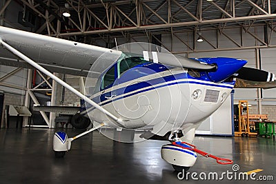 Small plane in hangar