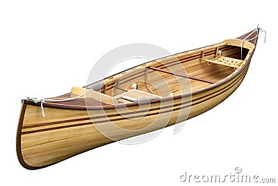 Small wooden empty rowing boat isolated on pure white background.