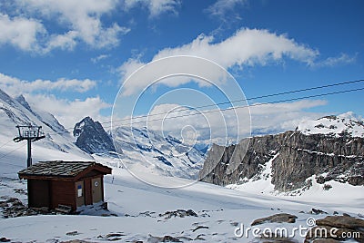 Small ski chalet in winter